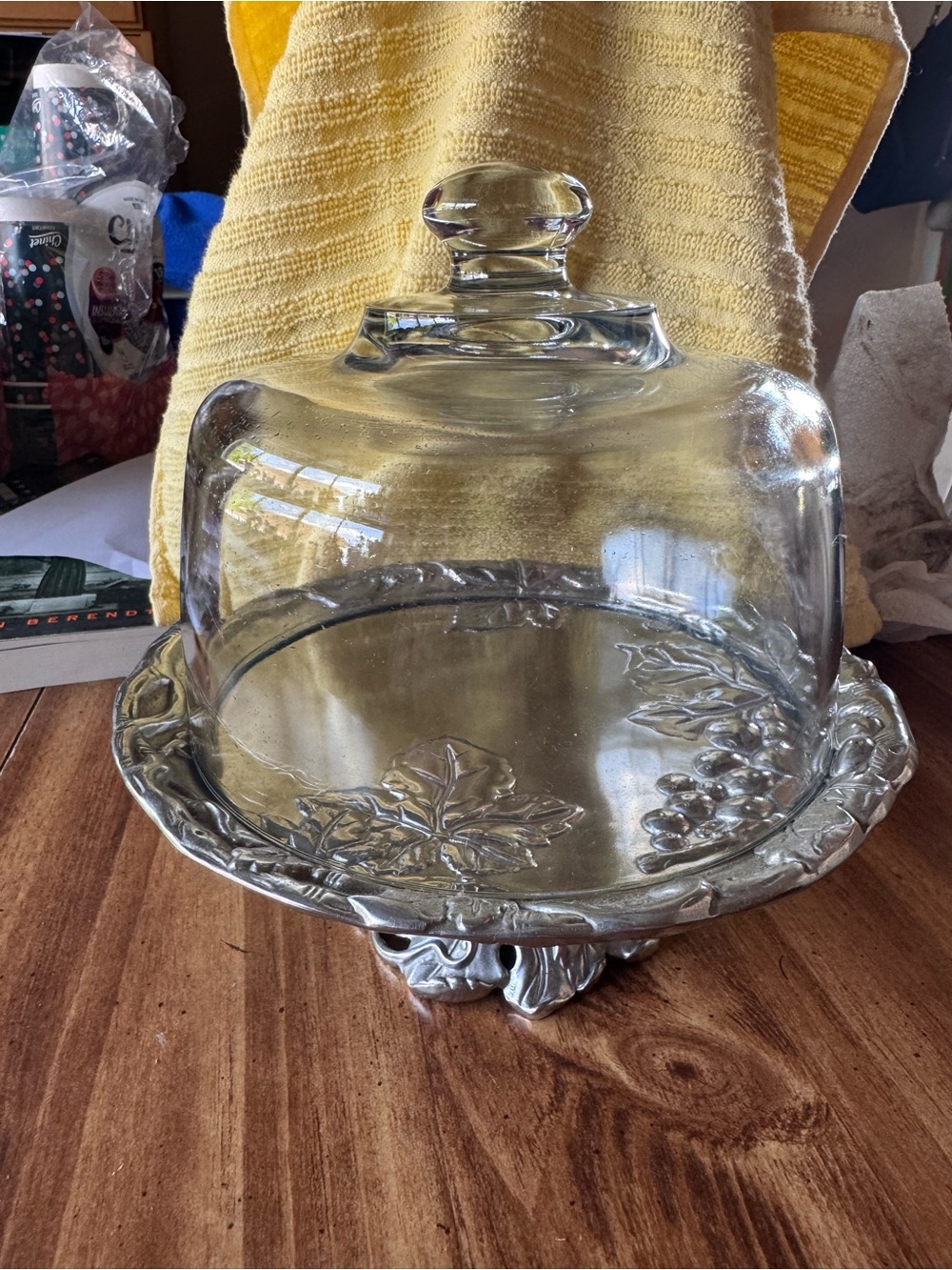 Arthur Court Silver-Tone Leaf & Grape Glass Dome Cake Stand
